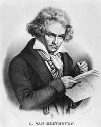 Ludwig van Beethoven (1770-1827) Komponuje swoją „Missa Solemnis”, rytowaną przez Charlesa lub Pierre’a Charlesa Vogta
